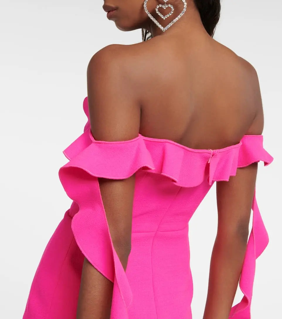 Pink Ruffled Off The-Shoulder Mini Bandage Dress Rose Lee Dress