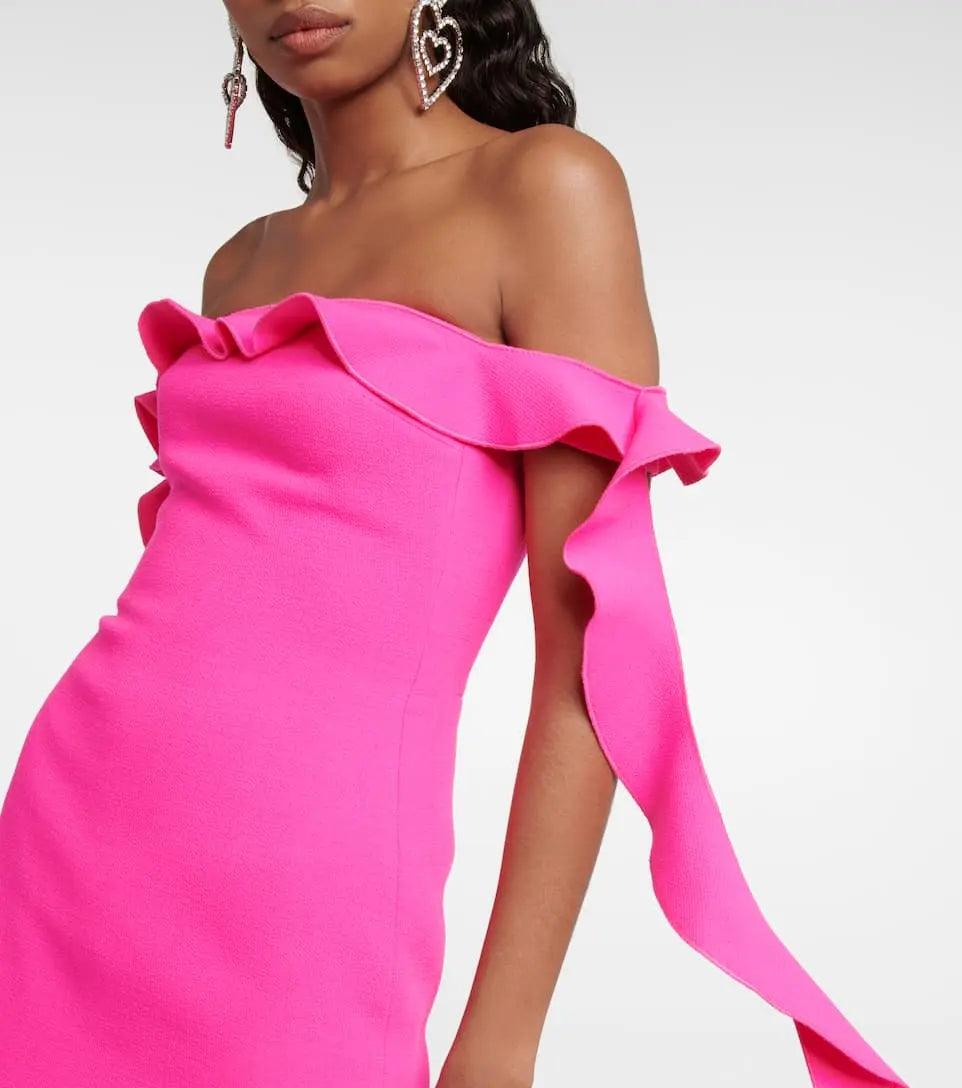 Pink Ruffled Off The-Shoulder Mini Bandage Dress Rose Lee Dress