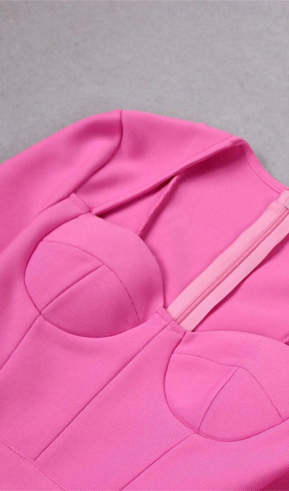 Stretch Long Sleeves Mini Dress In Hyper Pink Rose Lee Dress