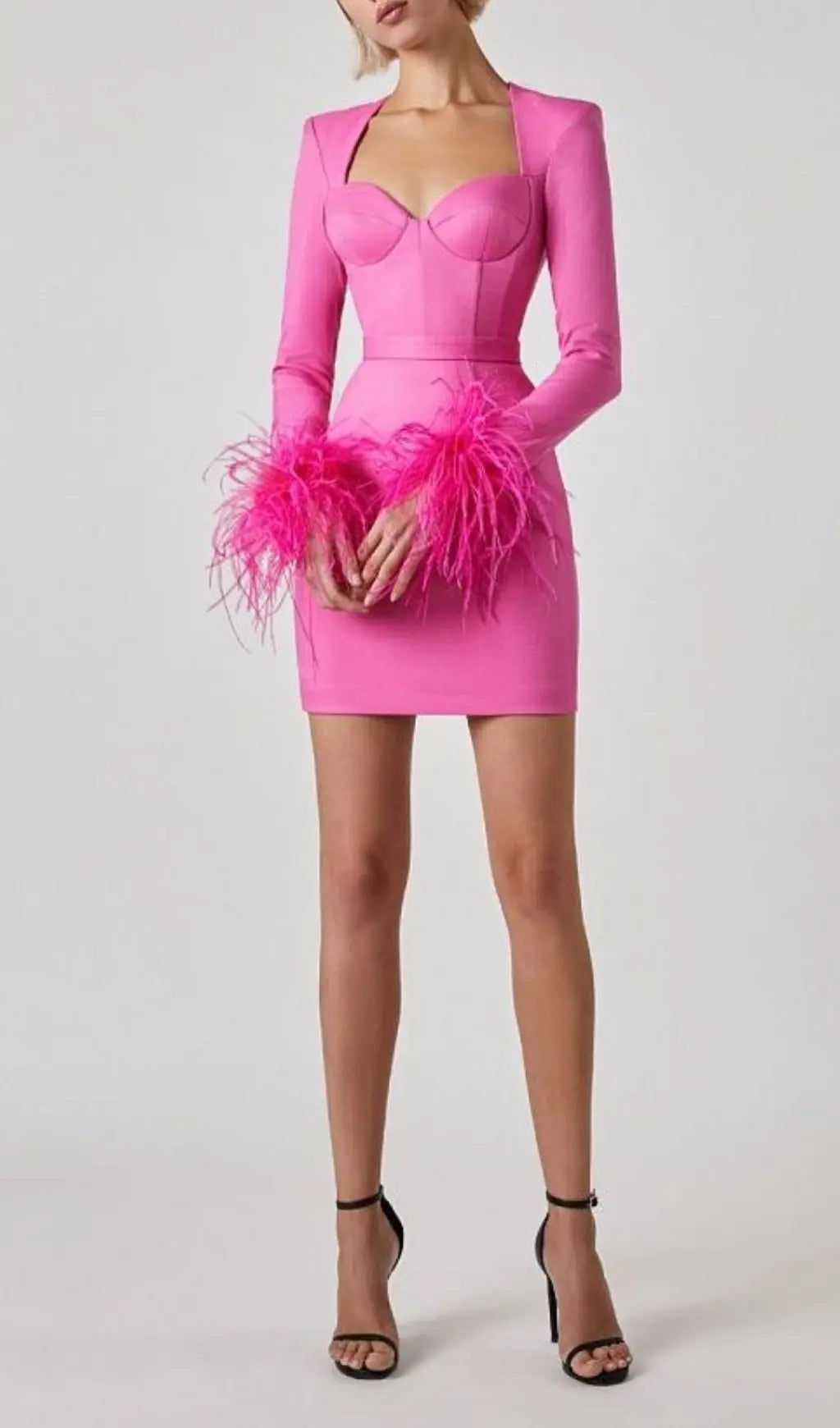 Stretch Long Sleeves Mini Dress In Hyper Pink Rose Lee Dress