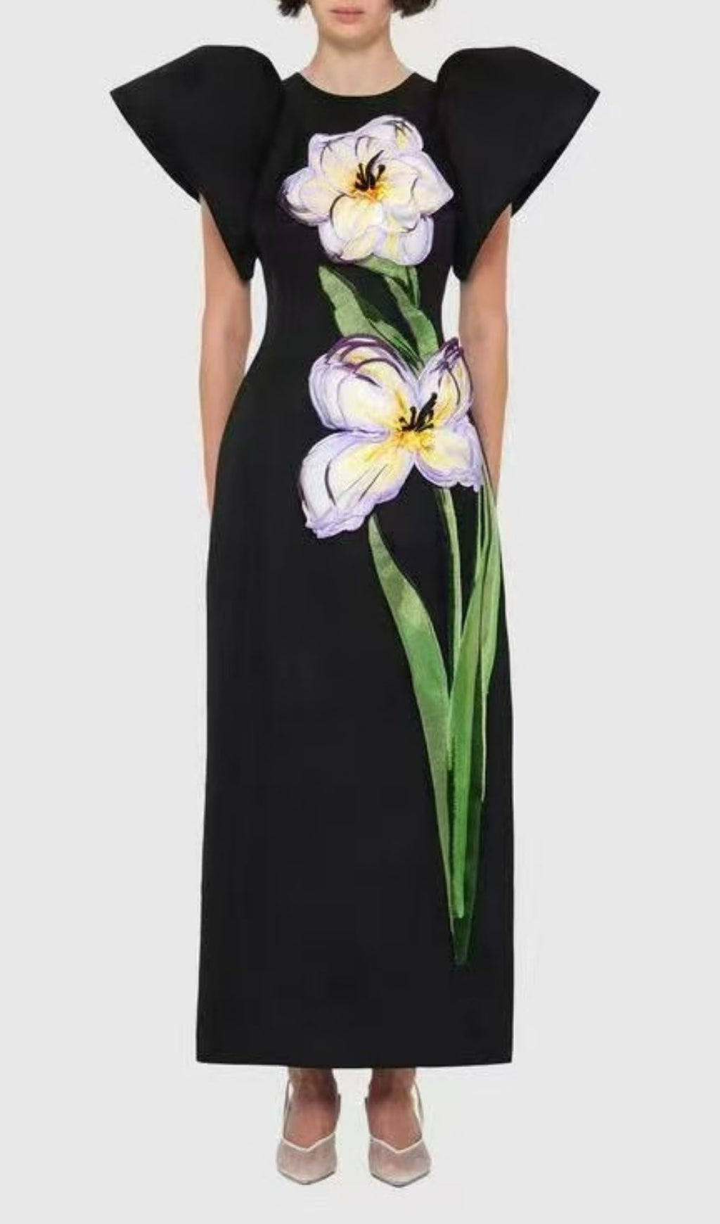 Eadoin Black Flower Puff Sleeve Maxi Dress Rose Lee Dress
