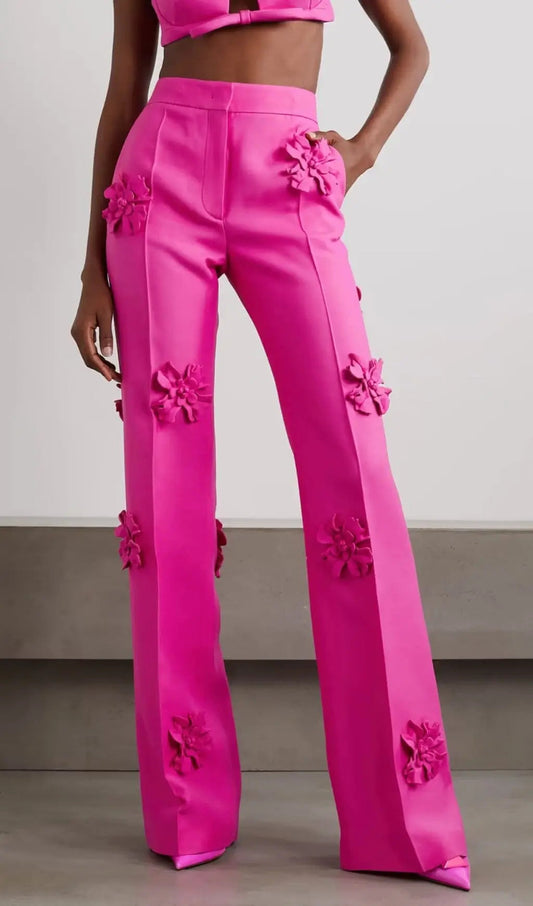 Acedia Pink Stereo Flower Mid-Rise Pants Rose Lee Dress
