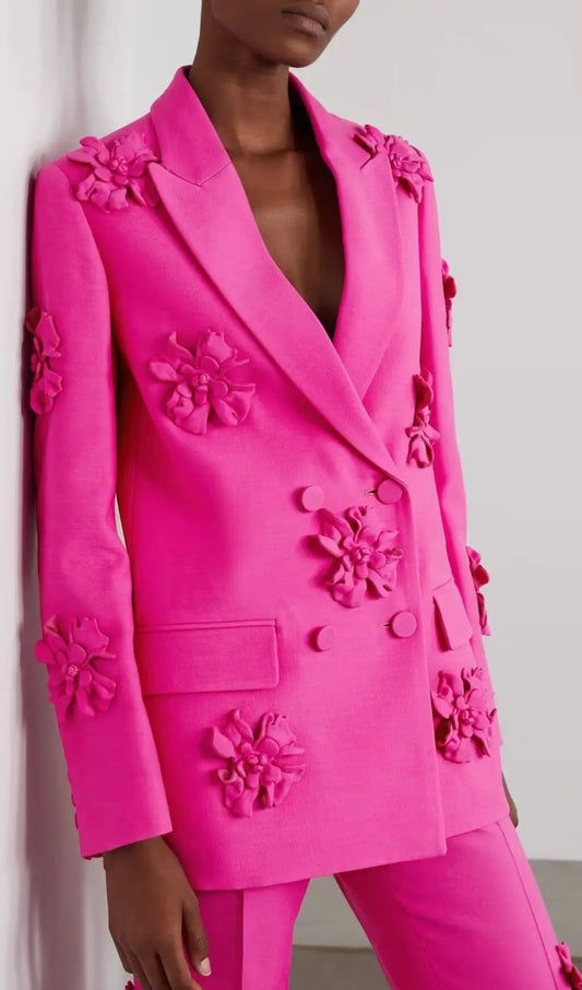 Acedia Pink Three Dimensional Floral Suit Rose Lee Dress