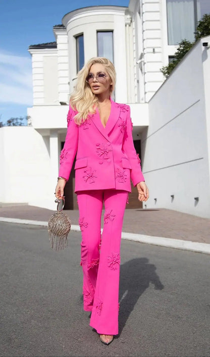Acedia Pink Three Dimensional Floral Suit Rose Lee Dress