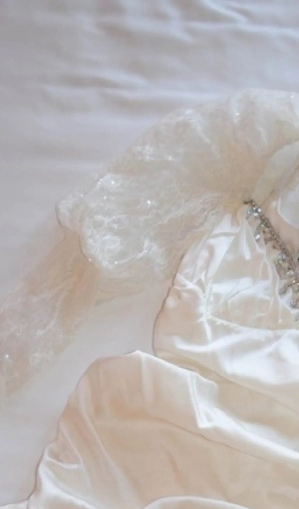 Pleated Dress With Lace Puffed Sleeves In White Rose Lee Dress