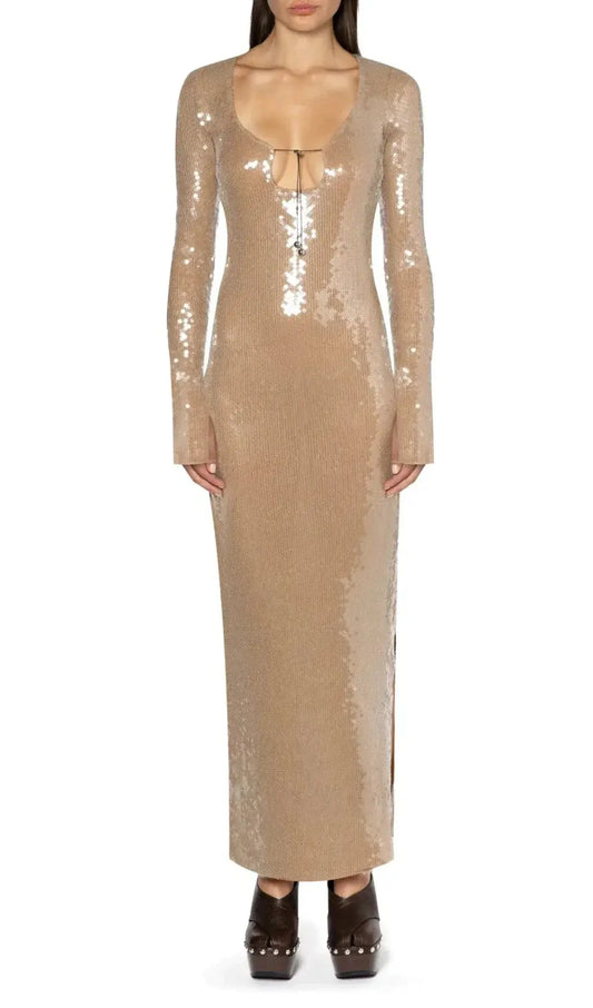 Ardelle Khaki Sequin Maxi Dress Rose Lee Dress