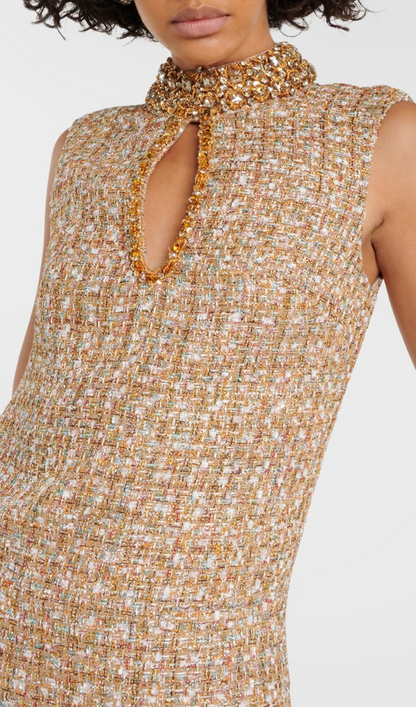 ADELLE GOLD EMBELLISHED BOUCLÉ MINI DRESS Rose Lee Dress