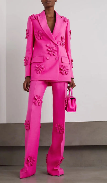 Acedia Pink Three Dimensional Floral Suit Rose Lee Dress