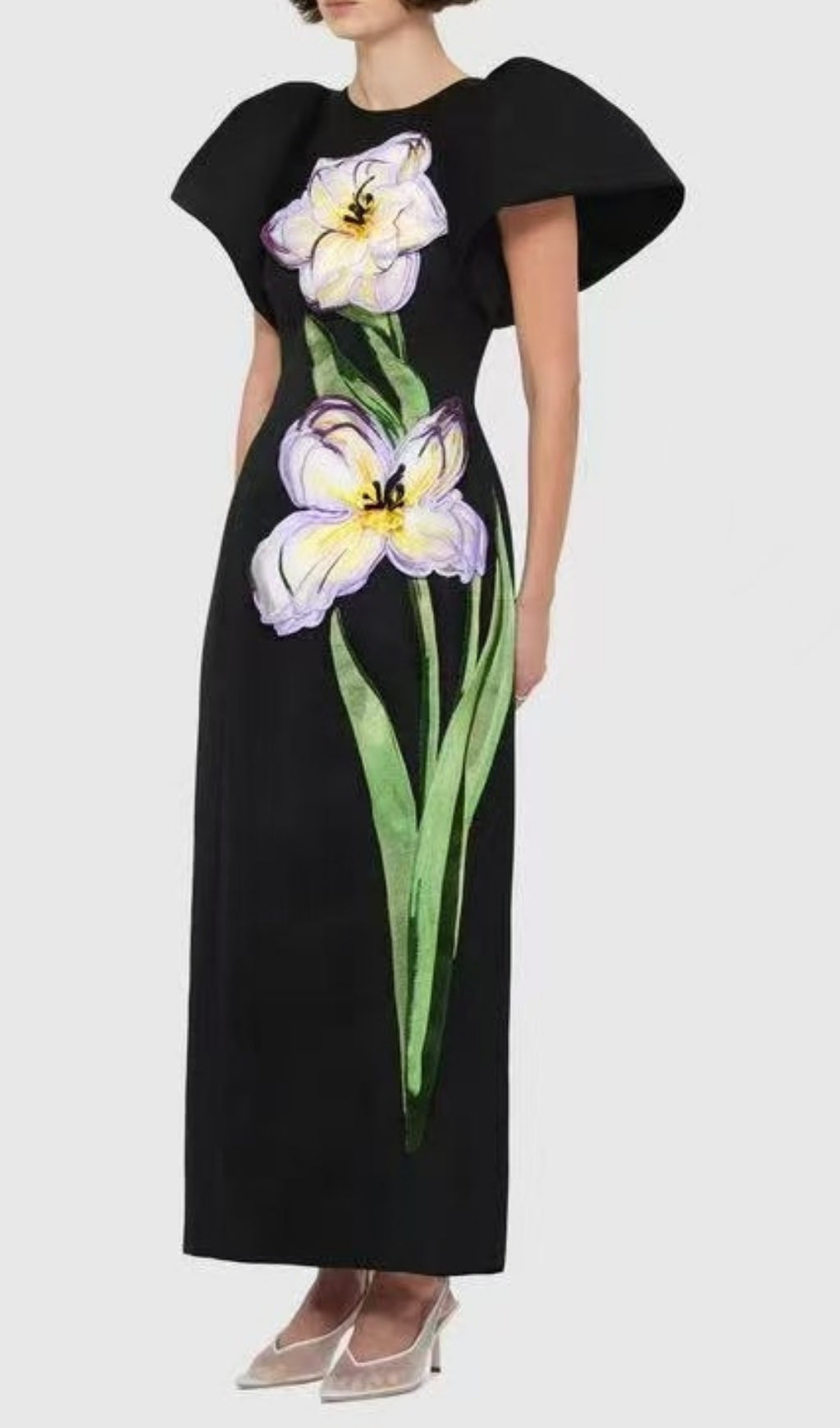 Eadoin Black Flower Puff Sleeve Maxi Dress Rose Lee Dress