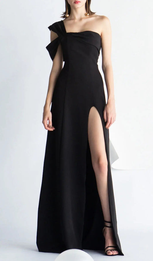 One-Shoulder Mop Dress In Black Rose Lee Dress