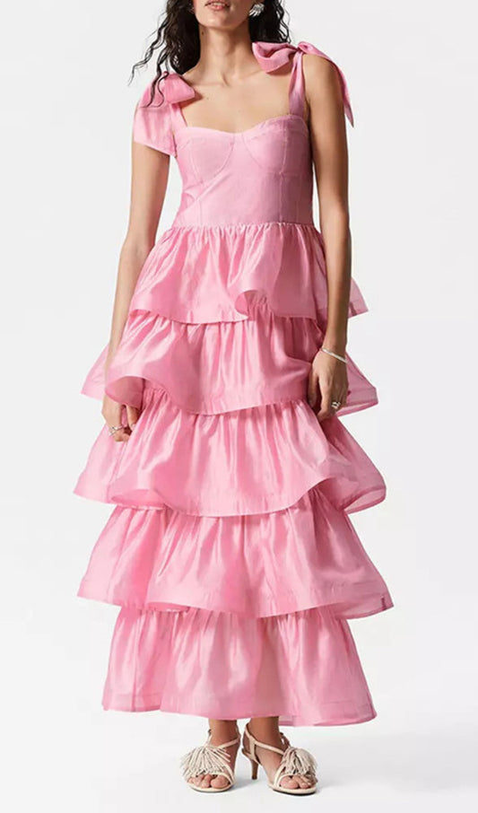 Edina Pink Ruffle Maxi Dress Rose Lee Dress