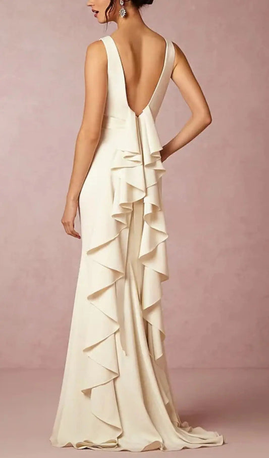Laminated Ruffle Sleeveless Dress In White Rose Lee Dress