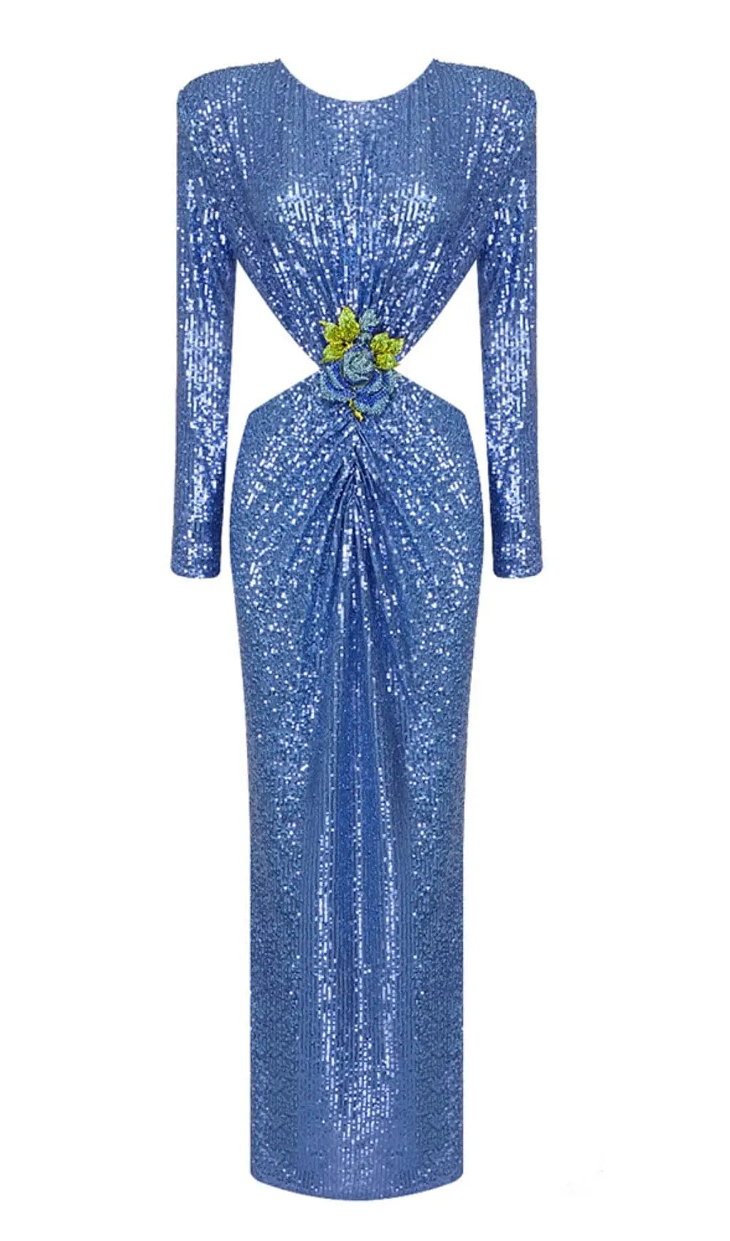 Sequin Cutout Backless Maxi Dress In Blue Rose Lee Dress