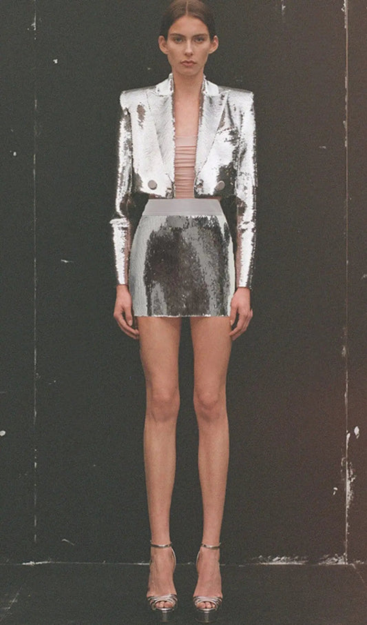 Sequin Short Two Pieces Suit In Sliver Rose Lee Dress