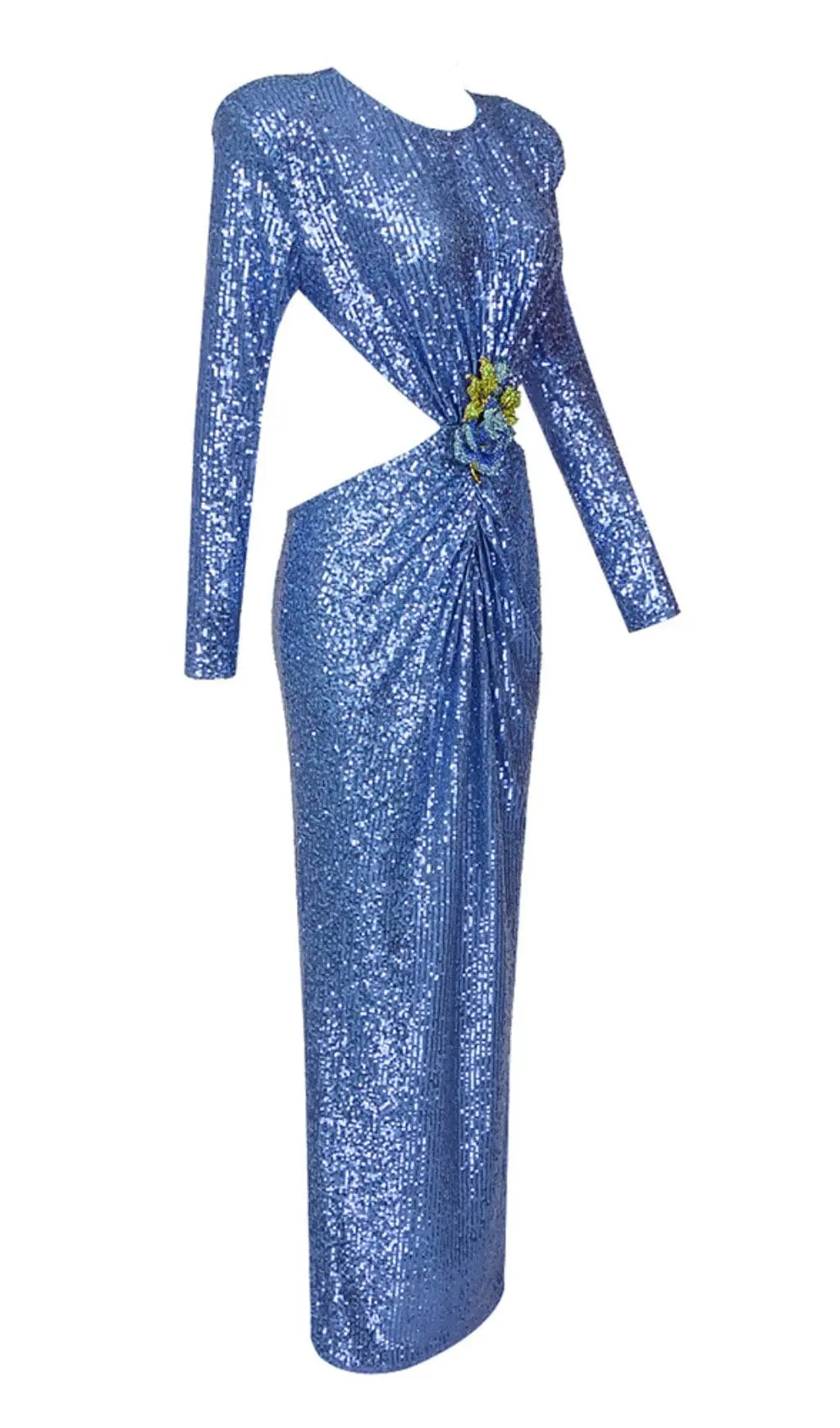 Sequin Cutout Backless Maxi Dress In Blue Rose Lee Dress