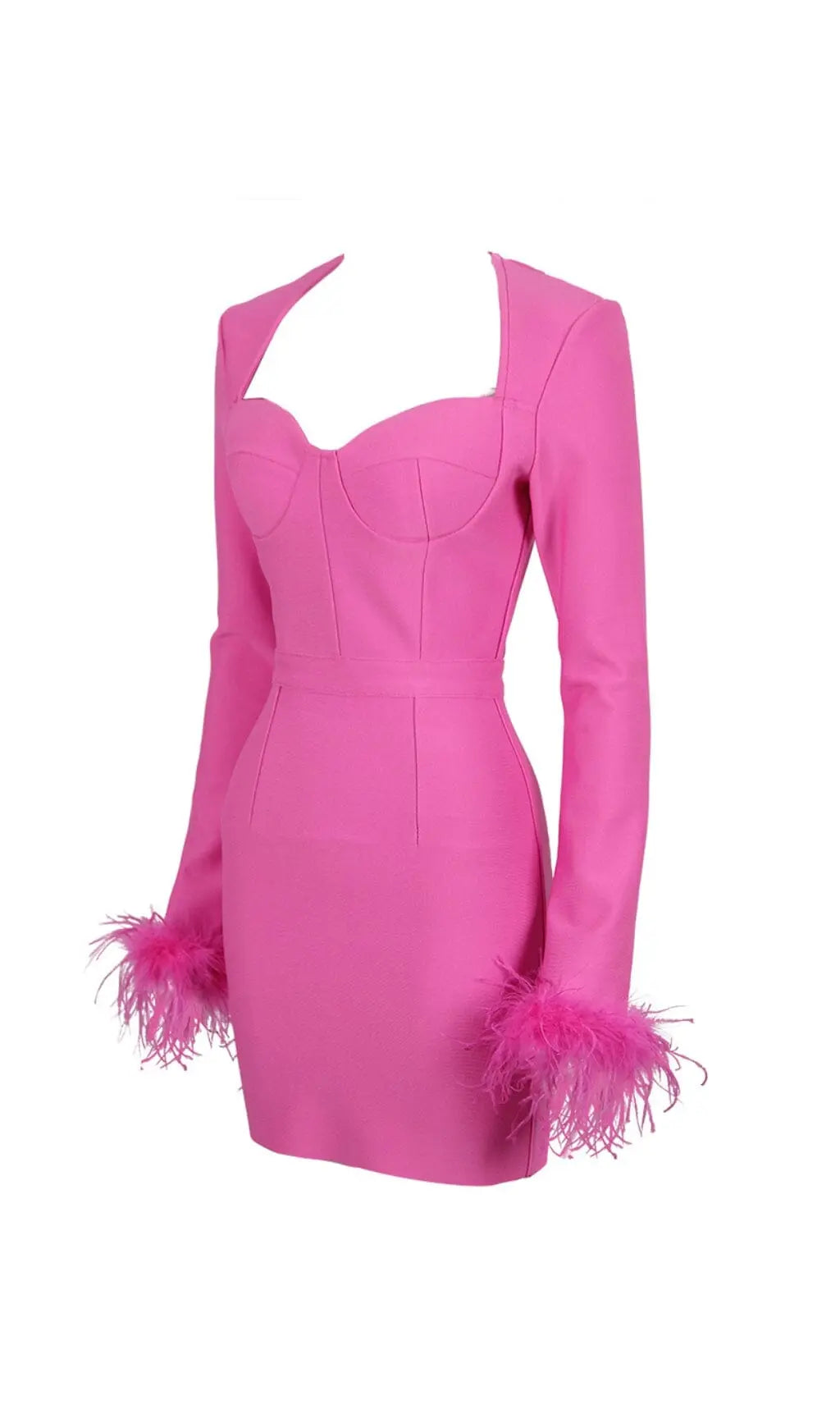 Stretch Long Sleeves Mini Dress In Hyper Pink Rose Lee Dress