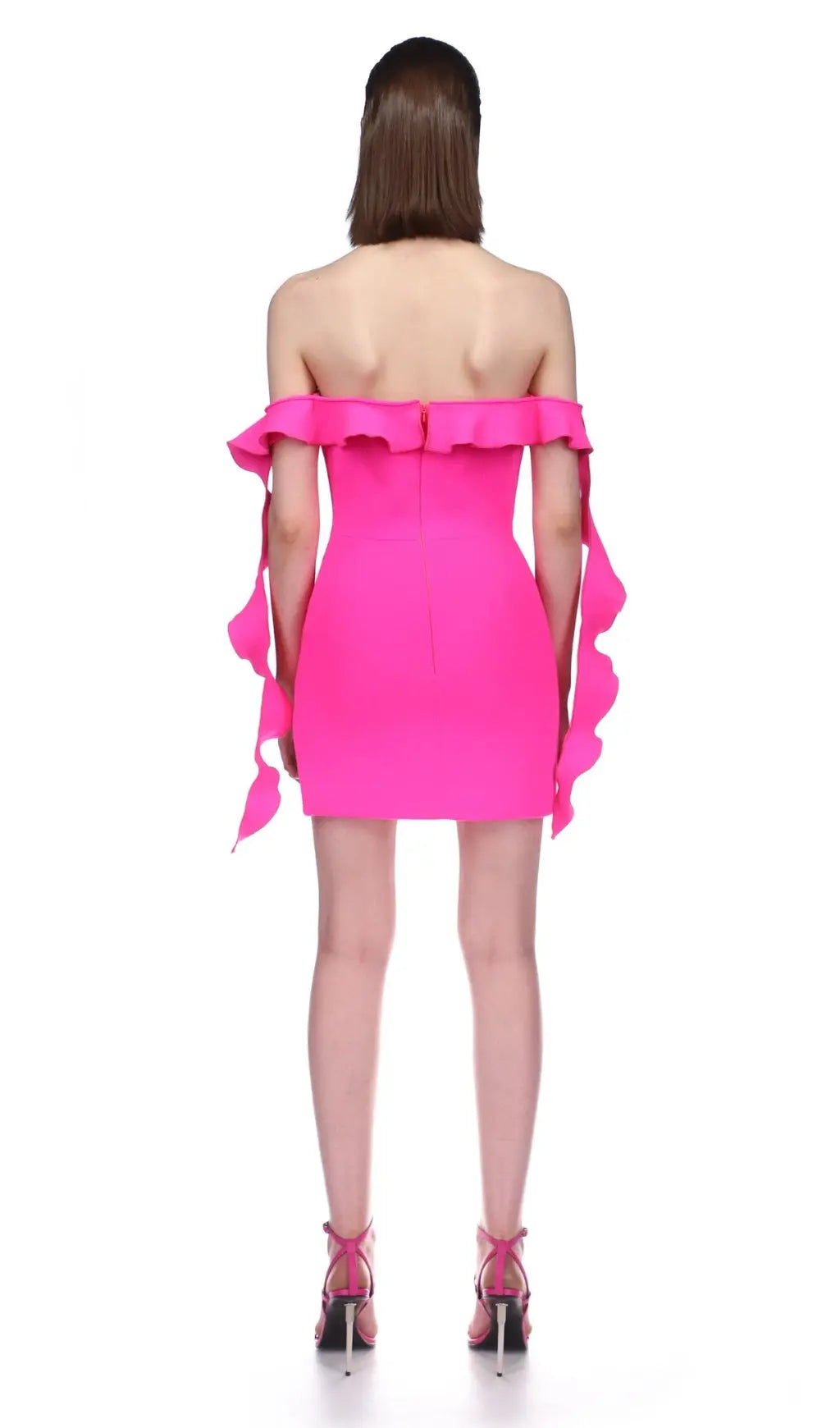 Pink Ruffled Off The-Shoulder Mini Bandage Dress Rose Lee Dress
