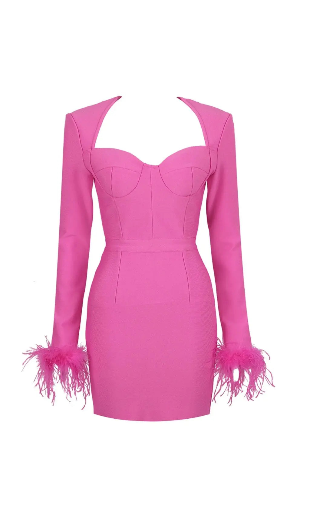 Stretch Long Sleeves Mini Dress In Hyper Pink Rose Lee Dress