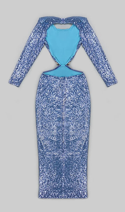 Sequin Cutout Backless Maxi Dress In Blue Rose Lee Dress