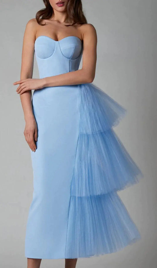 Mesh Stitched Dress In Light Blue Rose Lee Dress