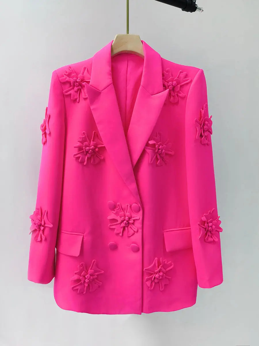 Acedia Pink Three Dimensional Floral Suit Rose Lee Dress
