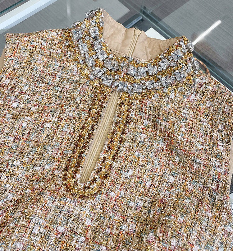 ADELLE GOLD EMBELLISHED BOUCLÉ MINI DRESS Rose Lee Dress