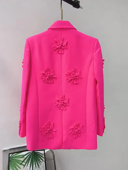 Acedia Pink Three Dimensional Floral Suit Rose Lee Dress