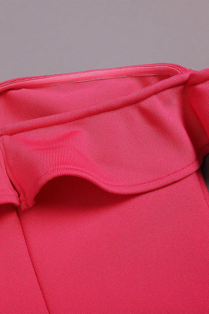 Pink Ruffled Off The-Shoulder Mini Bandage Dress Rose Lee Dress