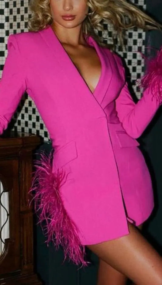 Feather Jacket Dress In Hyper Pink Rose Lee Dress