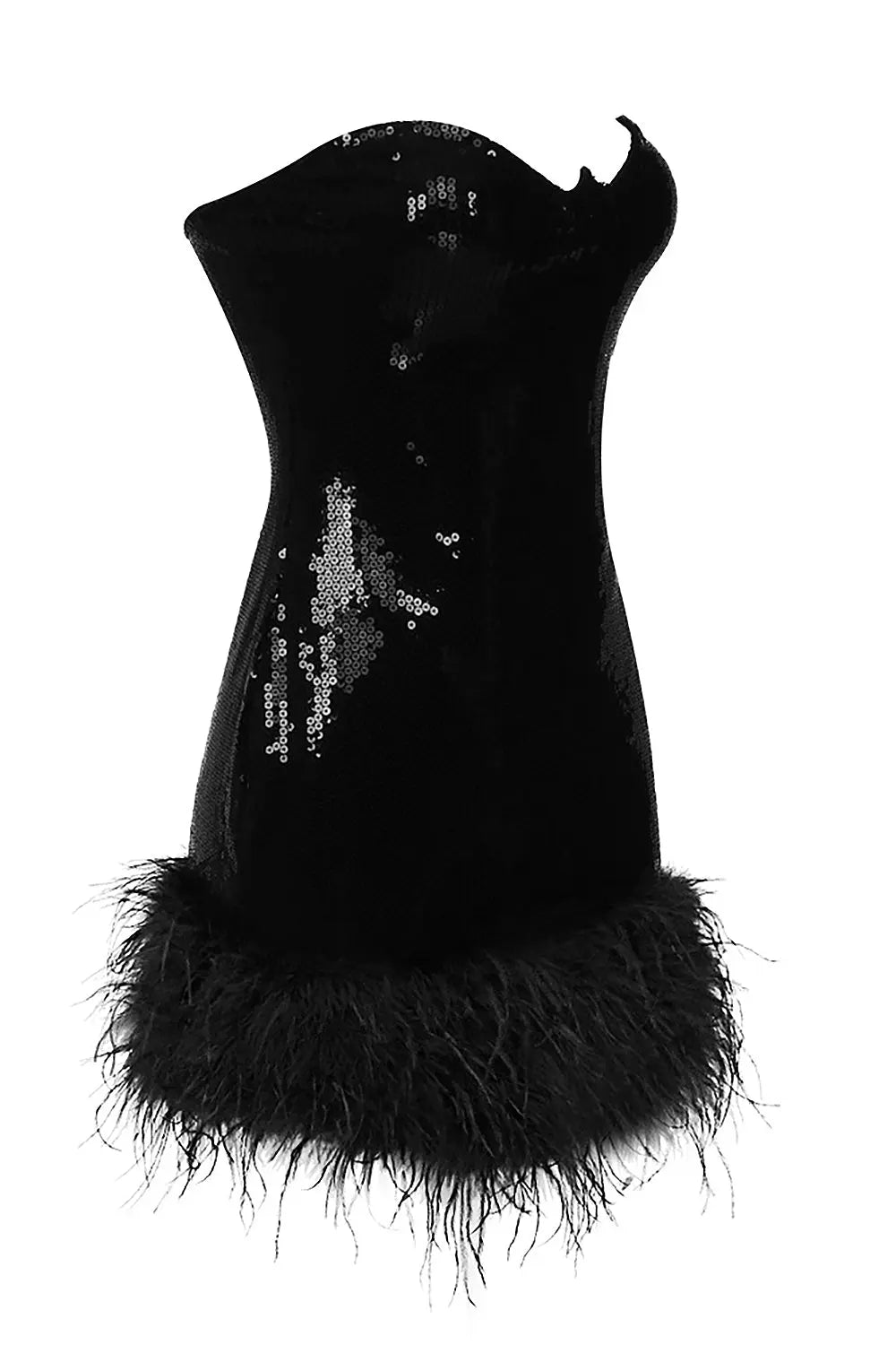 Strapless Feather-Trim Mini Dress In Black Rose Lee Dress