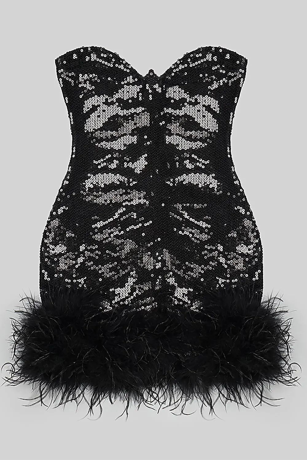 Strapless Feather-Trim Mini Dress In Black Rose Lee Dress