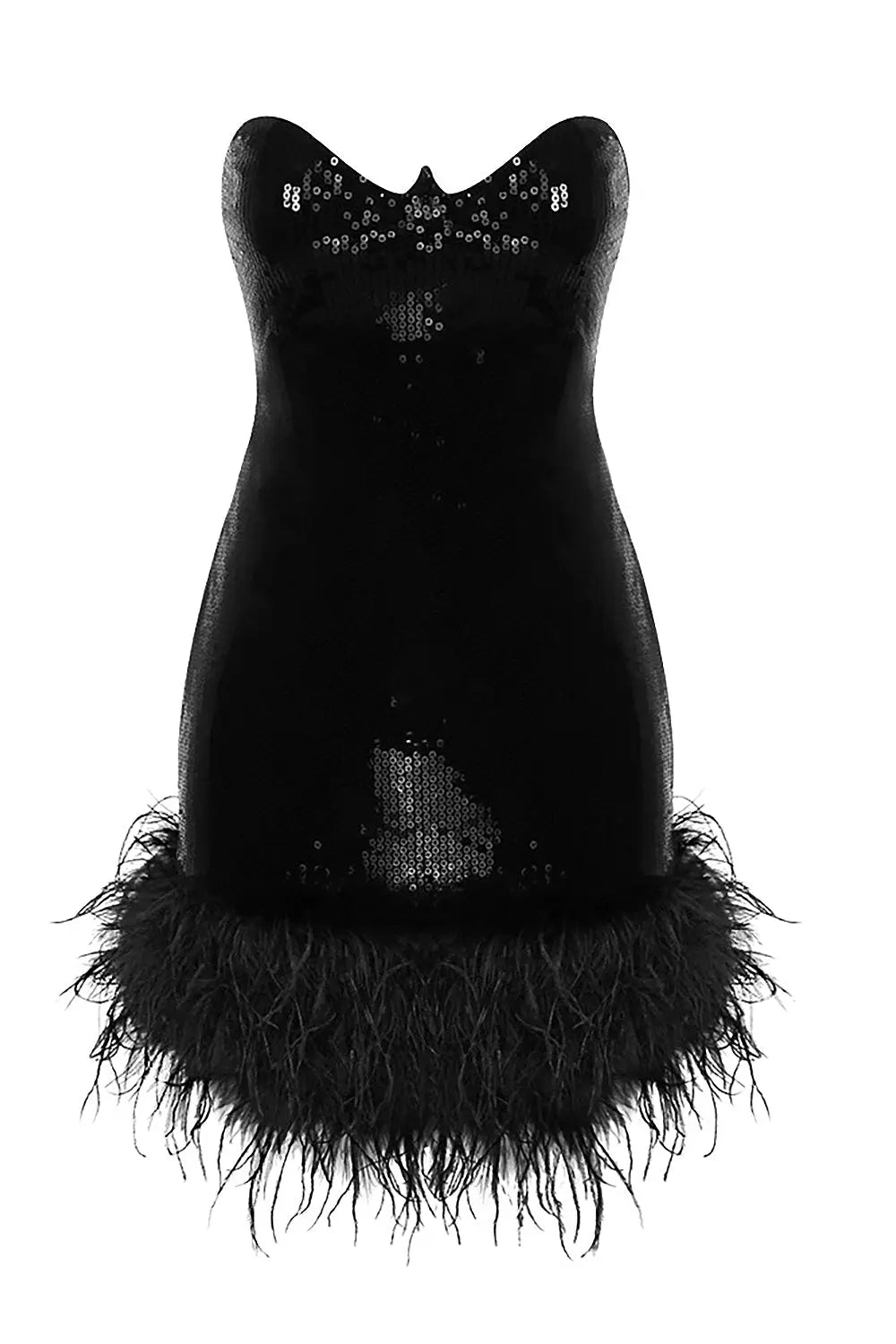 Strapless Feather-Trim Mini Dress In Black Rose Lee Dress